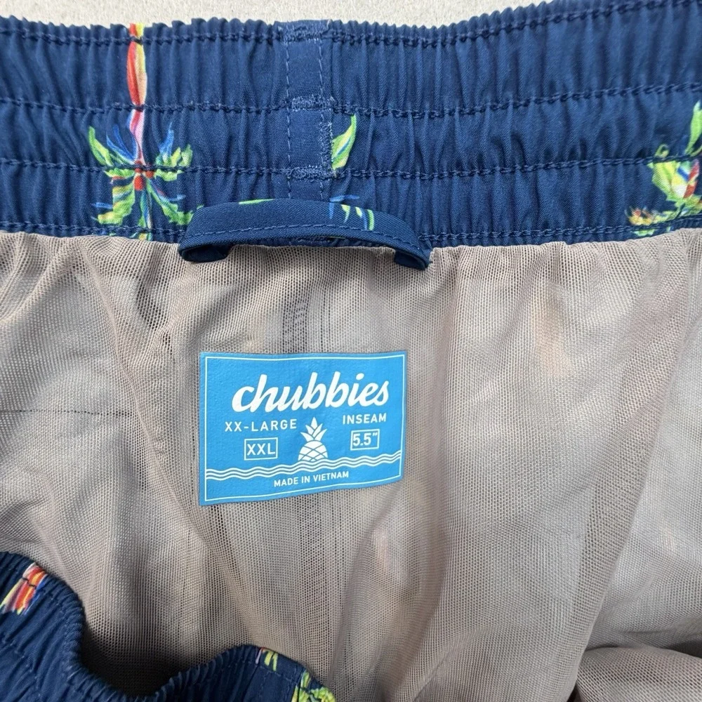 Chubbies Swim Trunk Men XXL Navy Blue Rainbow Palm Tree Stretch Board Shorts 5.5